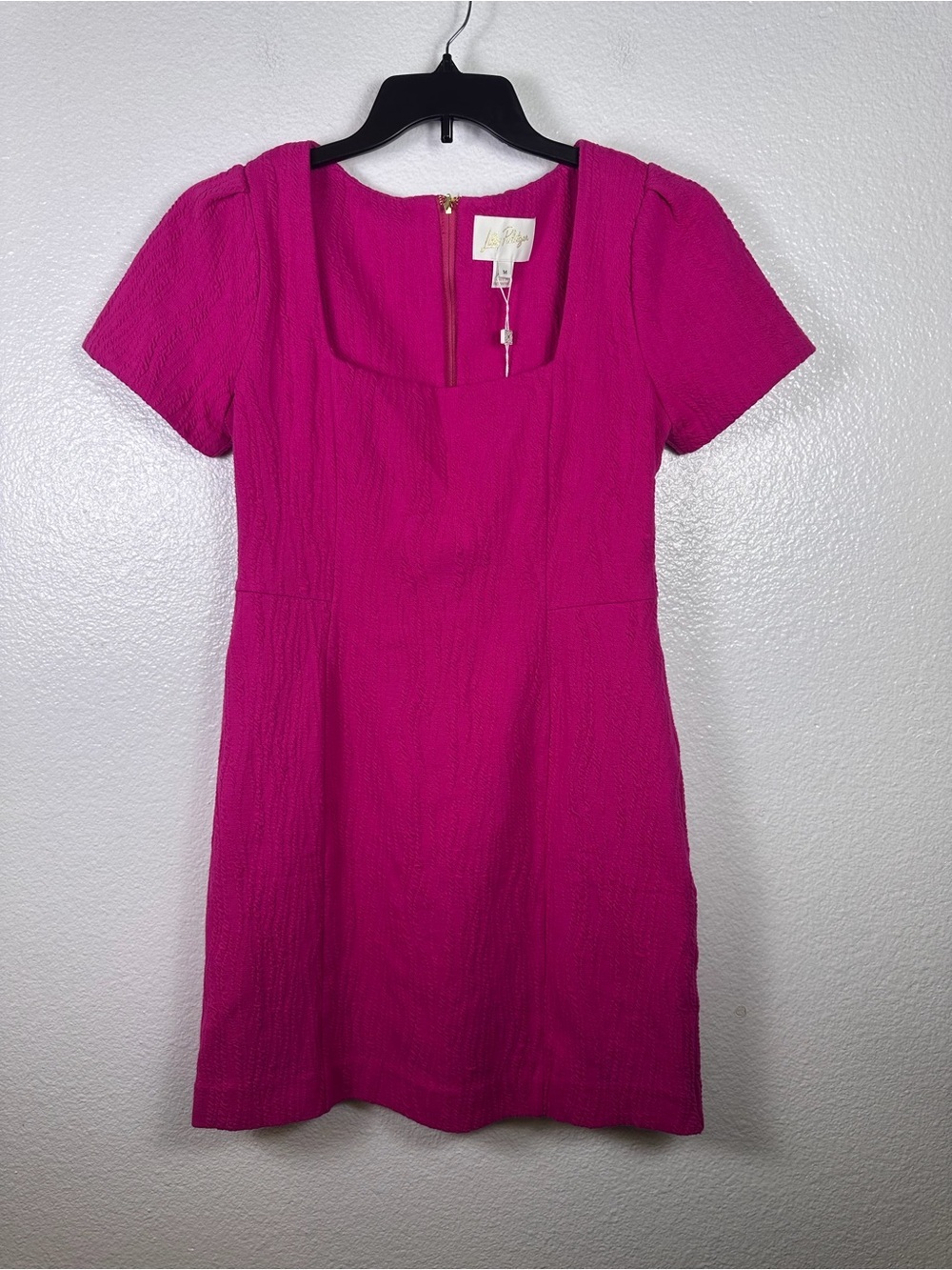 Lilly Pulitzer Women's Pink Jacquard Square Neck Shift Dress Short Sleeve M